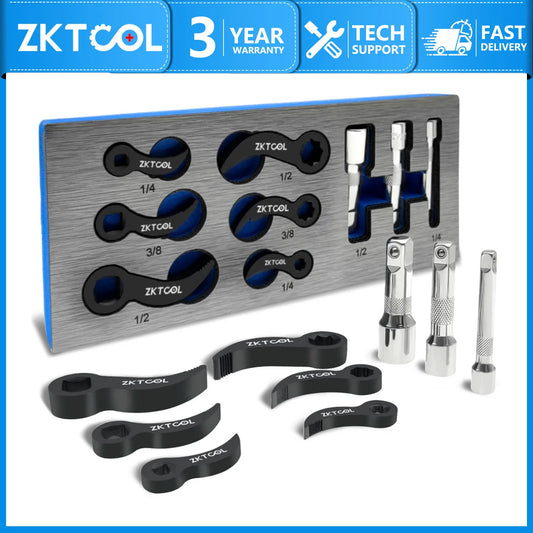 【NEW!】9-piece ratchet socket wrench set, crowbar adapter, includes 1/2" 3/8" 1/4" drive sockets for a variety of applications