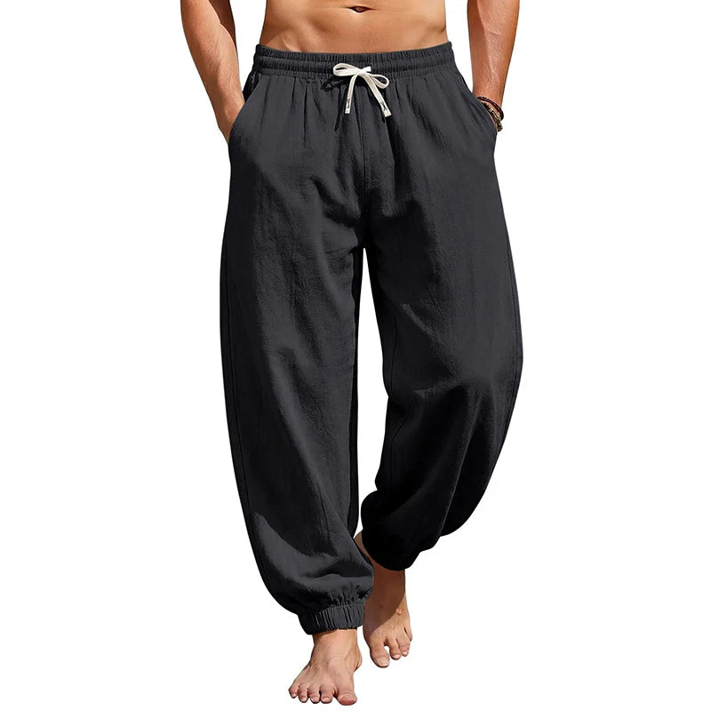 Men Summer Linen Jogger Pants Plus Size, Loose Beach Casual Trousers For TK EU US