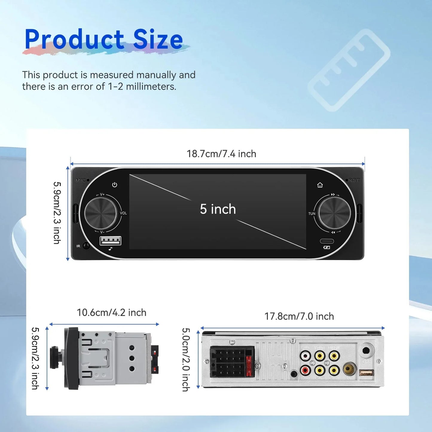 5.1Inch 1Din Car Radio MP5 IPS HD Player Support Wireless Carplay Android Auto Bluetooth FM AM RDS Stereo USB WIFI Video Player