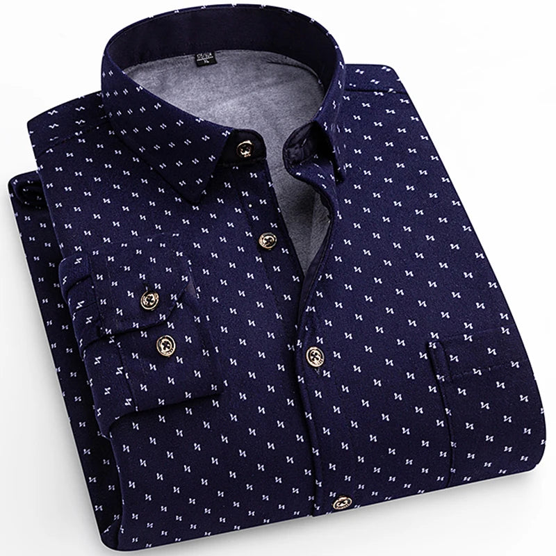 Winter Warm Shirt For Man Thickened Flannel Plaid Casual Menswear Long Sleeve Plus Fleece Big Size Regular Fit Smart Dress Shirt