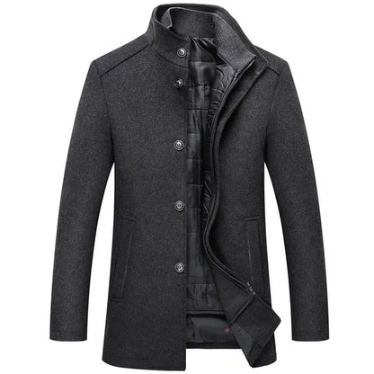 2026 Men Winter Windbreaker Long Thick Wool Jackets Abrigo Hombre Man Stand Collar Single Breasted with Vest Woolen Coats
