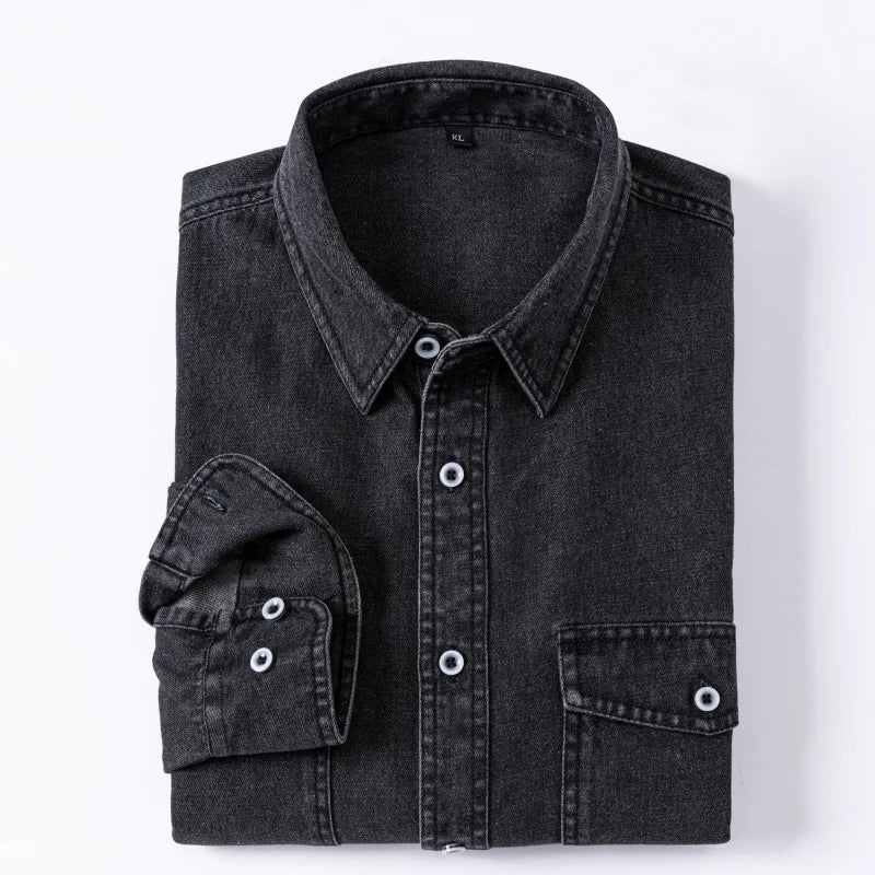 Daily Pure Cotton Double-pocket Denim Shirt Wrinkle-free Men's Casual Sports Top Trendy Comfortable Collared Shirt Men