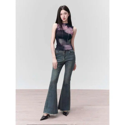 Yedinas Patchwork Tank Tops Summer 2024 Korean Fashion Mesh Tops Streetwear Sleeveless Tshirts Y2k Sheer Grunge Aesthetics