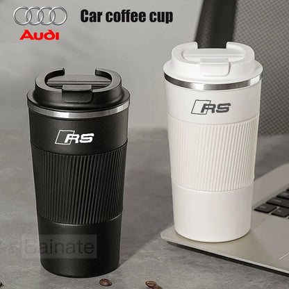 510ML Car Stainless Steel Coffee Mug with Lid Anti-Scald Drinks Cup For Audi A3 A4 B8 8P 8V B6 A5 A6 C7 Q5 B9 B7 C6 Q2 Q7 Q3 A7