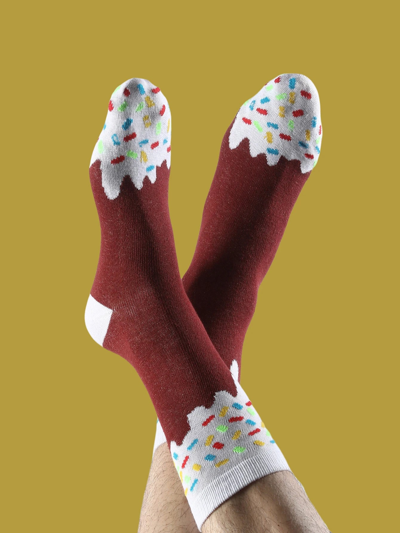 4 pair of mid-calf unisex socks in a novelty ice cream design, a unique and interesting festive gift.