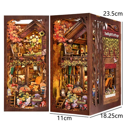 DIY Book Nook Kit Miniature Wooden 3D Puzzle Bookshelf Dollhouse Model Bookend Building Home Decoration For Christmas Gift