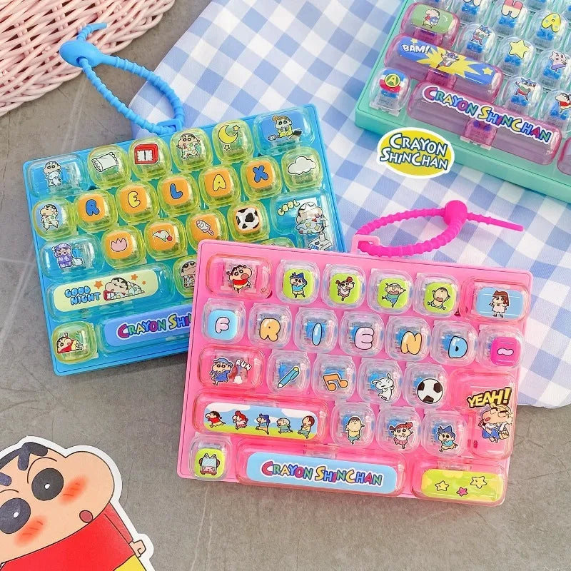 Crayon Shin-chan 26 Key Mechanical Keyboard Keychain Fidget Toy Cute Bag Pendant Stress Relief Gift for Kids Fans anime figure
