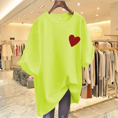 Women Fashion Pure Cotton Love Printing T-shirts Summer Casual Versatile O-neck Short Sleeve Top Tee Office Lady Basic Pullovers