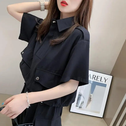 Fashionable Youthful Workwear Career Two-Piece Set Summer New Light Maturity Hepburn Style Quality Polyester Fiber Long Pants