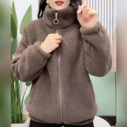 Lamb Velvet Jacket Women's Thickened Zipper Hoodie Fashionable Warm Winter New Arrival 2025 Spring Loose Fit Long Sleeve
