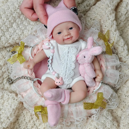 Realistic Miniature Babies 7" Full Body Silicone Reborn baby Doll Open Eyes Girl Looks Real with Accessories for Kids Gift