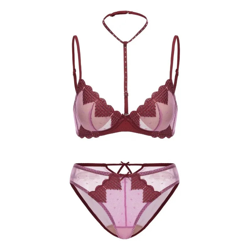 French-style Heart Embroidery Lingerie Set for Petite Women Soft Steel Cups Romantic Bra Set Hot Sale Comfortable  S-XL Hot Sale