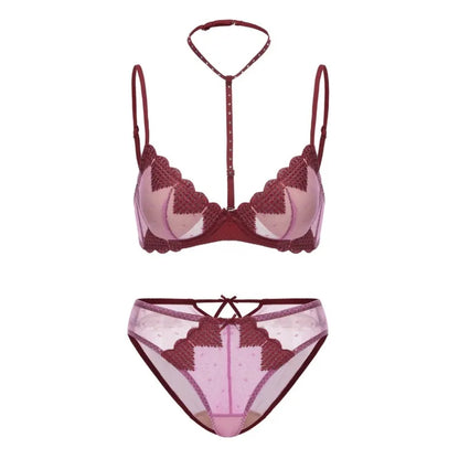 French-style Heart Embroidery Lingerie Set for Petite Women Soft Steel Cups Romantic Bra Set Hot Sale Comfortable  S-XL Hot Sale
