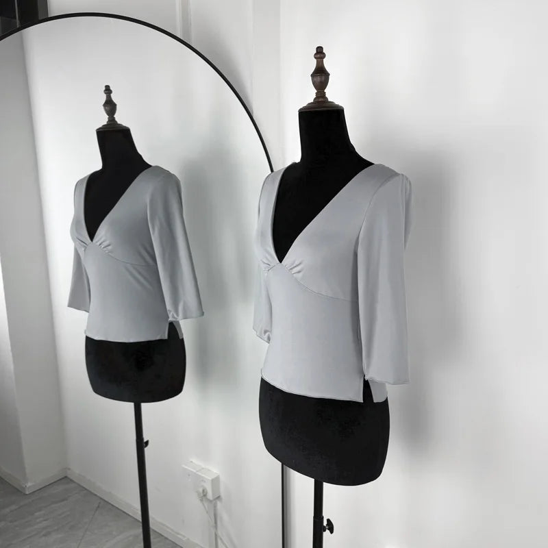 Tossy Summer V-Neck Sexy T-Shirts Top Women Patchwork Casual Solid Slim Commute Y2k Top Pullover Female Backless Tee Top 2026