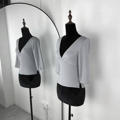 Tossy Summer V-Neck Sexy T-Shirts Top Women Patchwork Casual Solid Slim Commute Y2k Top Pullover Female Backless Tee Top 2026