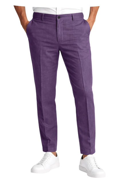Men's Linen Cropped Pants Slim Fit 9 Points Ankle Dress Pants Business Casual High Waist Suit Trousers Breathable Office Summer