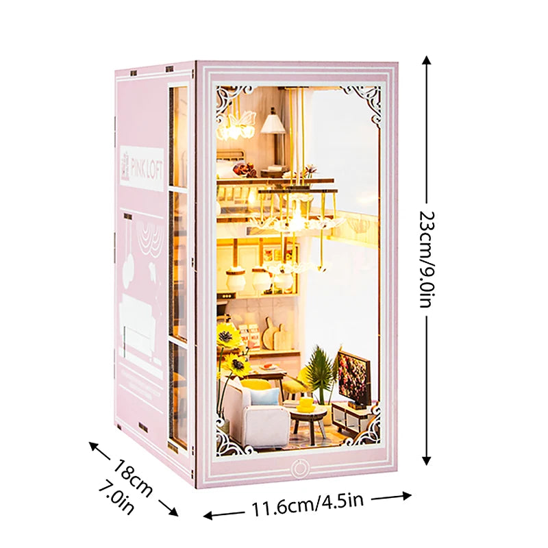 Wooden Book Nook DIY Miniatures Shelf Insert Dollhouse Building Bookshelf Bookend Home Decoration Doll Houses Toys For Xmas Gift