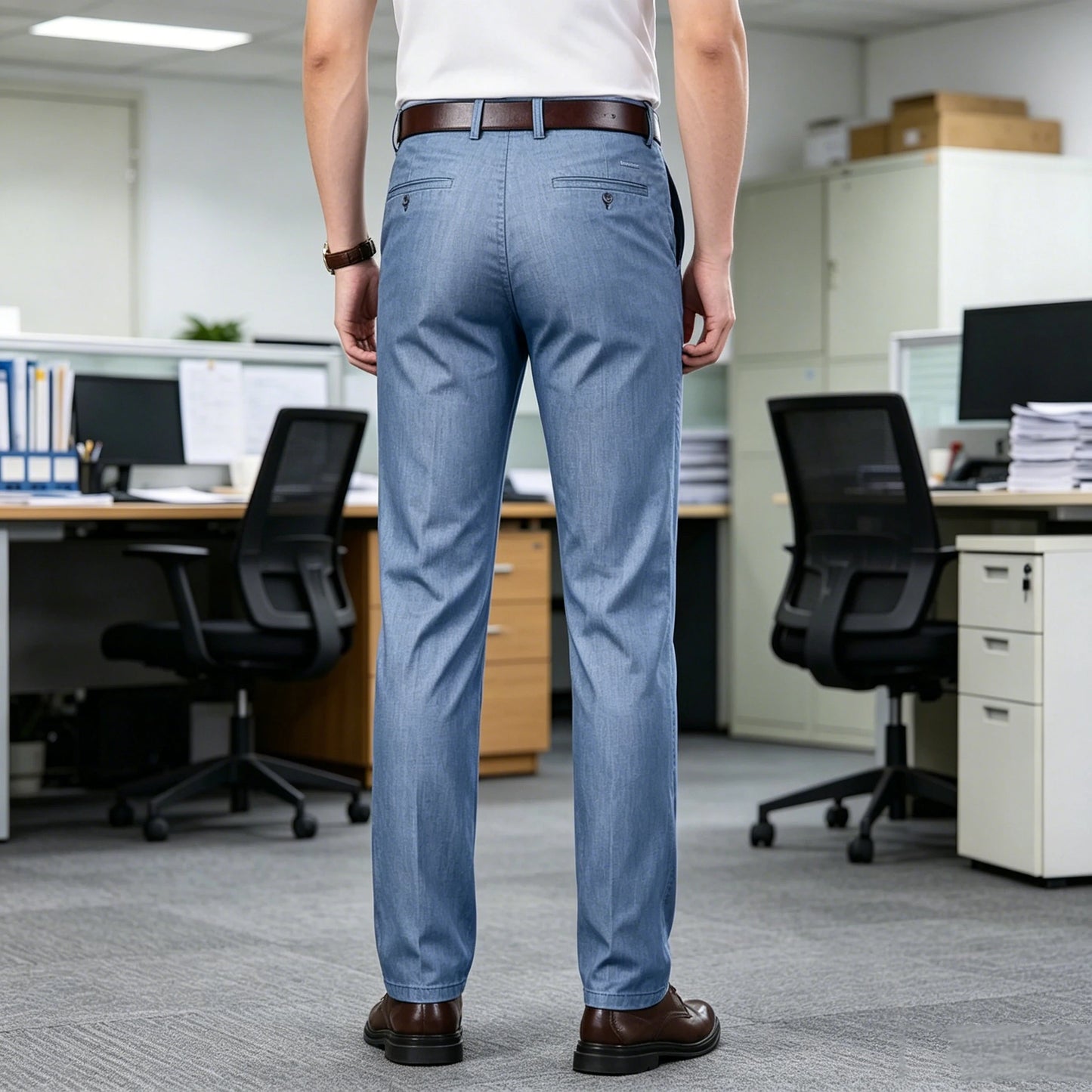Men's Jeans Straight Leg Denim Pants High Waist Loose Fit Suit Trousers Business Office Formal Casual Men's Dress Pants Summer