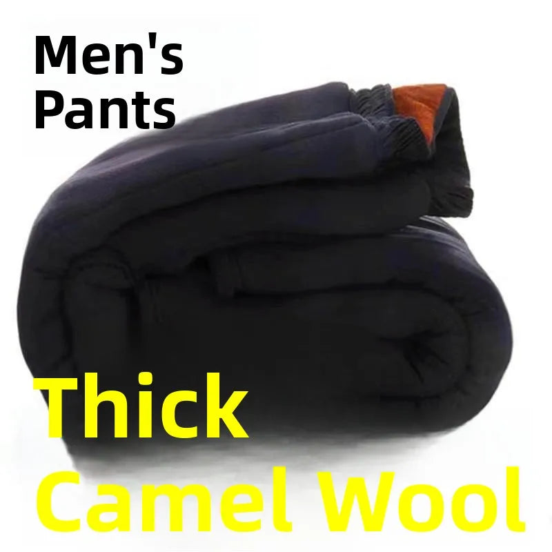 Men's Winter Thickened Fleece Lined High Waist Cotton Trousers Camel down Pants Elastic Waist Dad Style Warm Long Pants