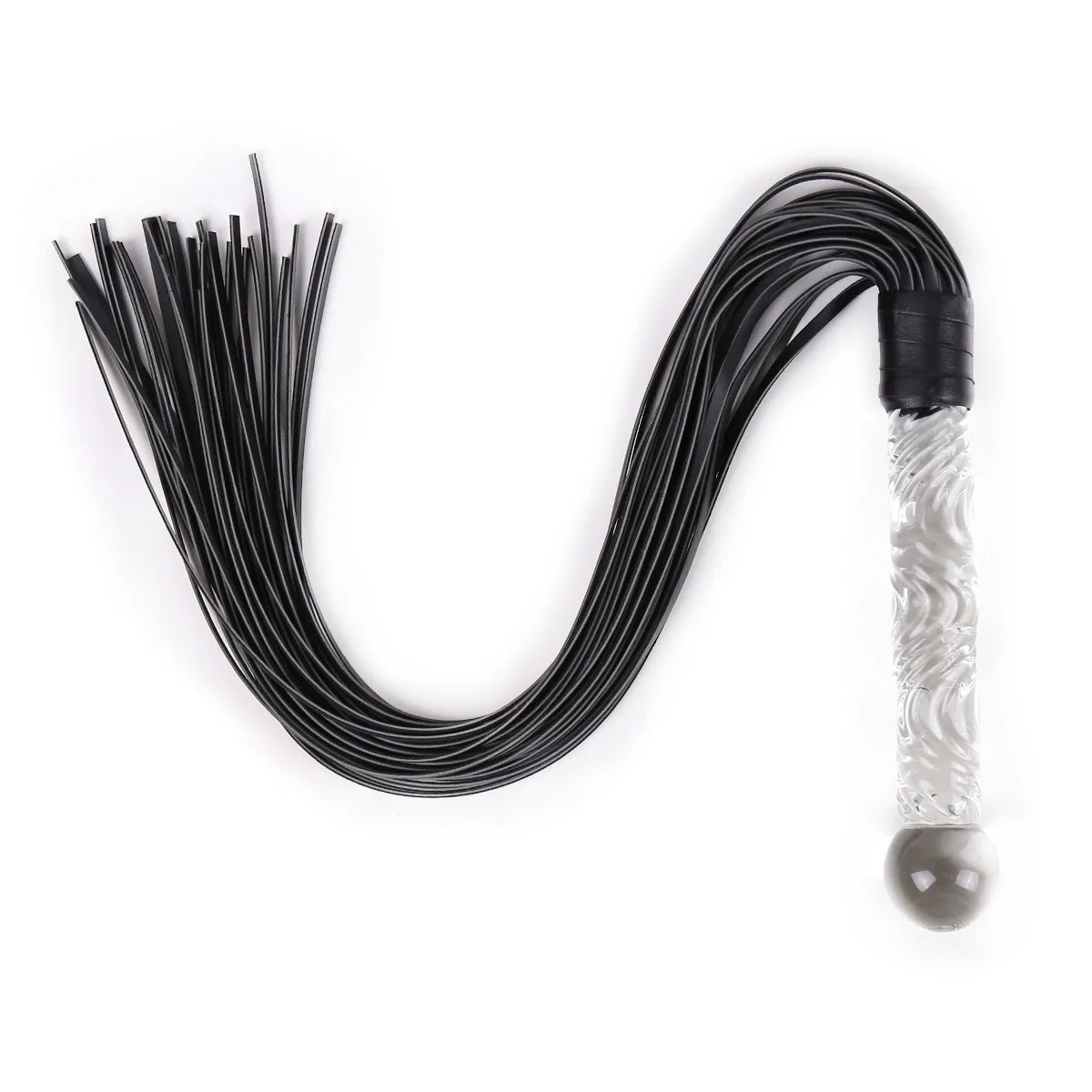Luxury Crystal Glass Handle Flogger Whip – Premium Leather BDSM Bondage Toy for Couples, Sensory Play & Roleplay Black Straps,