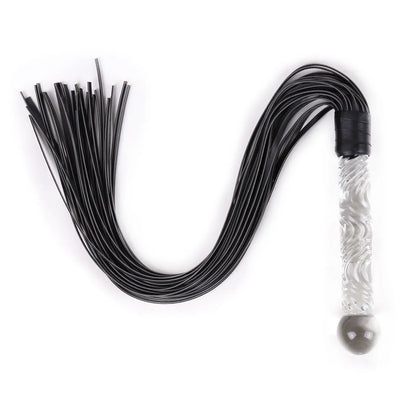 Luxury Crystal Glass Handle Flogger Whip – Premium Leather BDSM Bondage Toy for Couples, Sensory Play & Roleplay Black Straps,