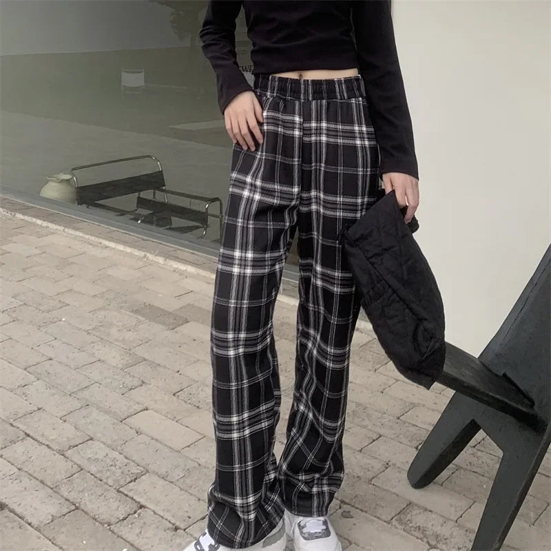 Shearling Lined Plaid Pants Women Winter High Waist Flared Trousers Straight Leg Warm Fleece Thermal Bottoms for Women Casual