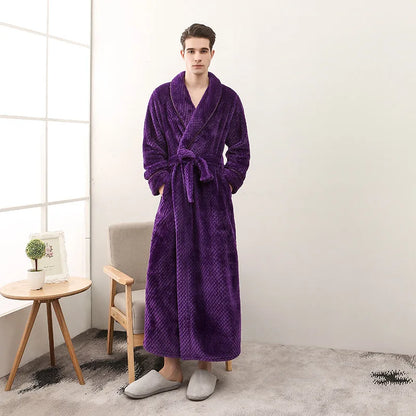 2026 Thickened Sherpa Couple Robe Long White Winter Sleepwear Belted Bathrobe