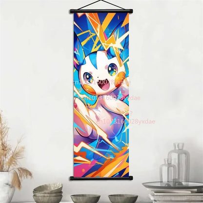 Anime Pokemon Scroll Painting Bulbasaur Charmander Squirtle Poster and Print Watercolor Wall Art Picture Home Decor Kids Gifts