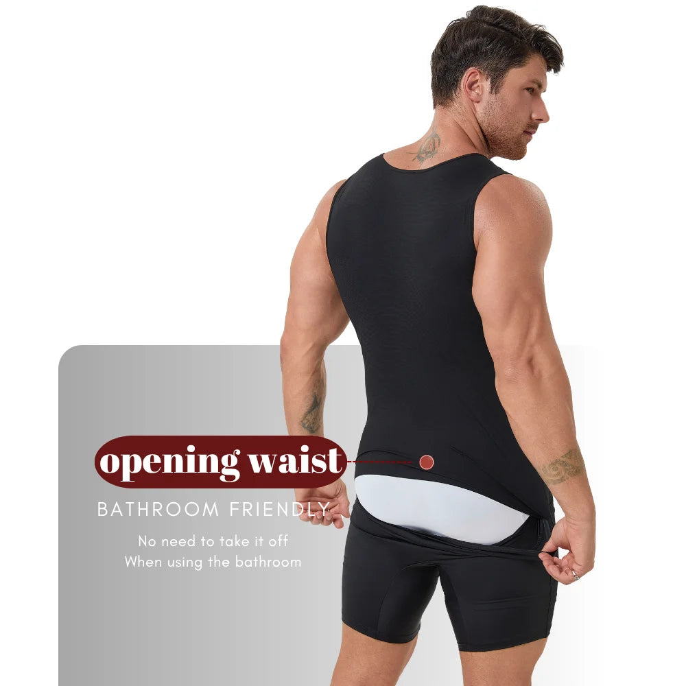 Men's Compression Full Body Bodysuit Tummy Thigh Control Slim Shapewear Open Crotch Easy Toilet Fitness Daily Base Undershirt