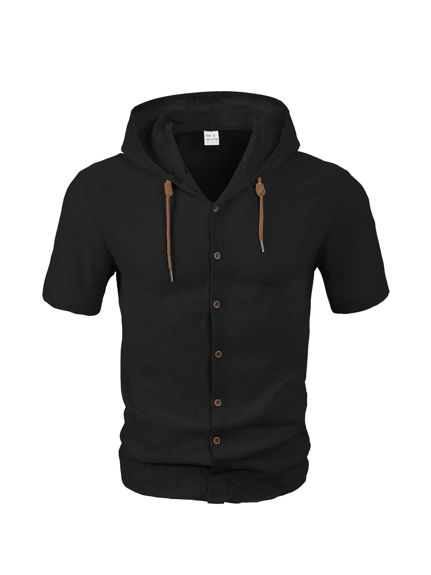 Men's Hooded Button Down Shirt Short Sleeve Linen Look Casual Top Drawstring Summer Beach Vacation Shirt 2026