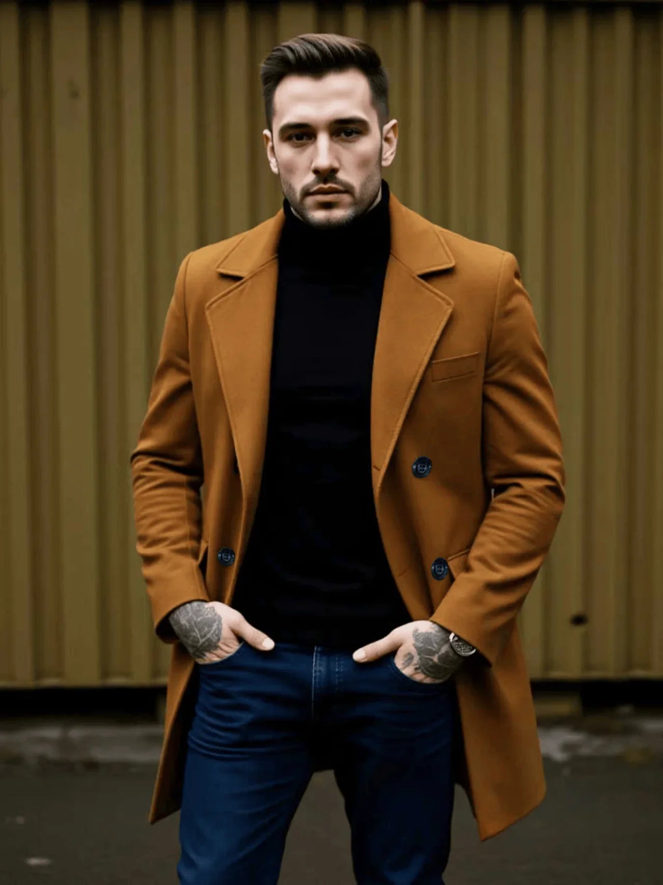 Winter Elegance Woolen Coat Male Warm & Stylish Men's Solid Coat: Double-Breasted Design Thickened Lining - Woolenen Jacket For