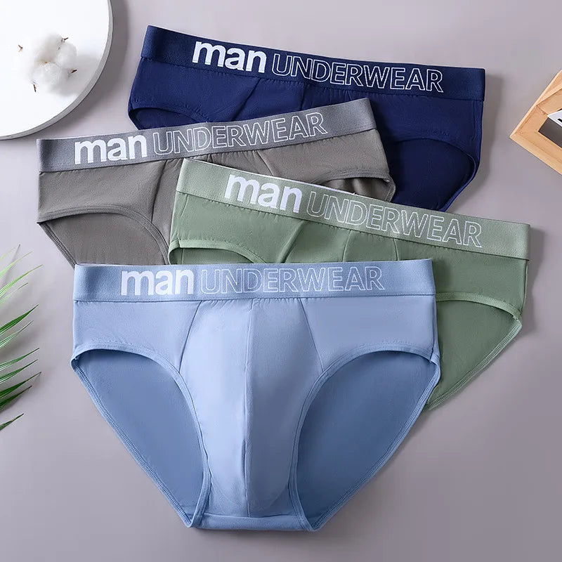 4pcs Men's Sexy Briefs Student Fashion Underwear Men's Panties Breathable Elastic Large Size Male Underpants Letter waist print