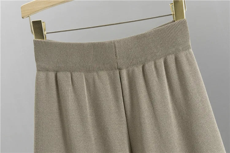 2025 Autumn Winter Women Long Cardigan 3 Piece Set Knit Pants High Neck Vest Wide Leg Trousers Outfit