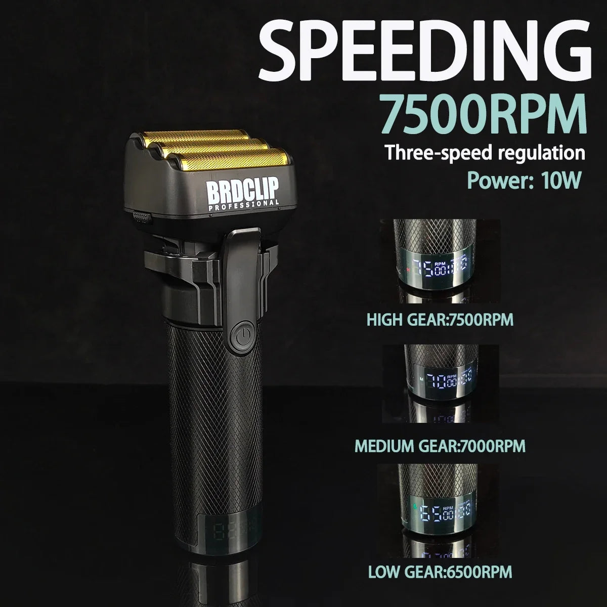 BRDCLIP 430 Handle Professional 3 Foil Electric Shaver LED Display 7500RPM Clipper Speed Adjustment Salon Hair Trimmer for Men