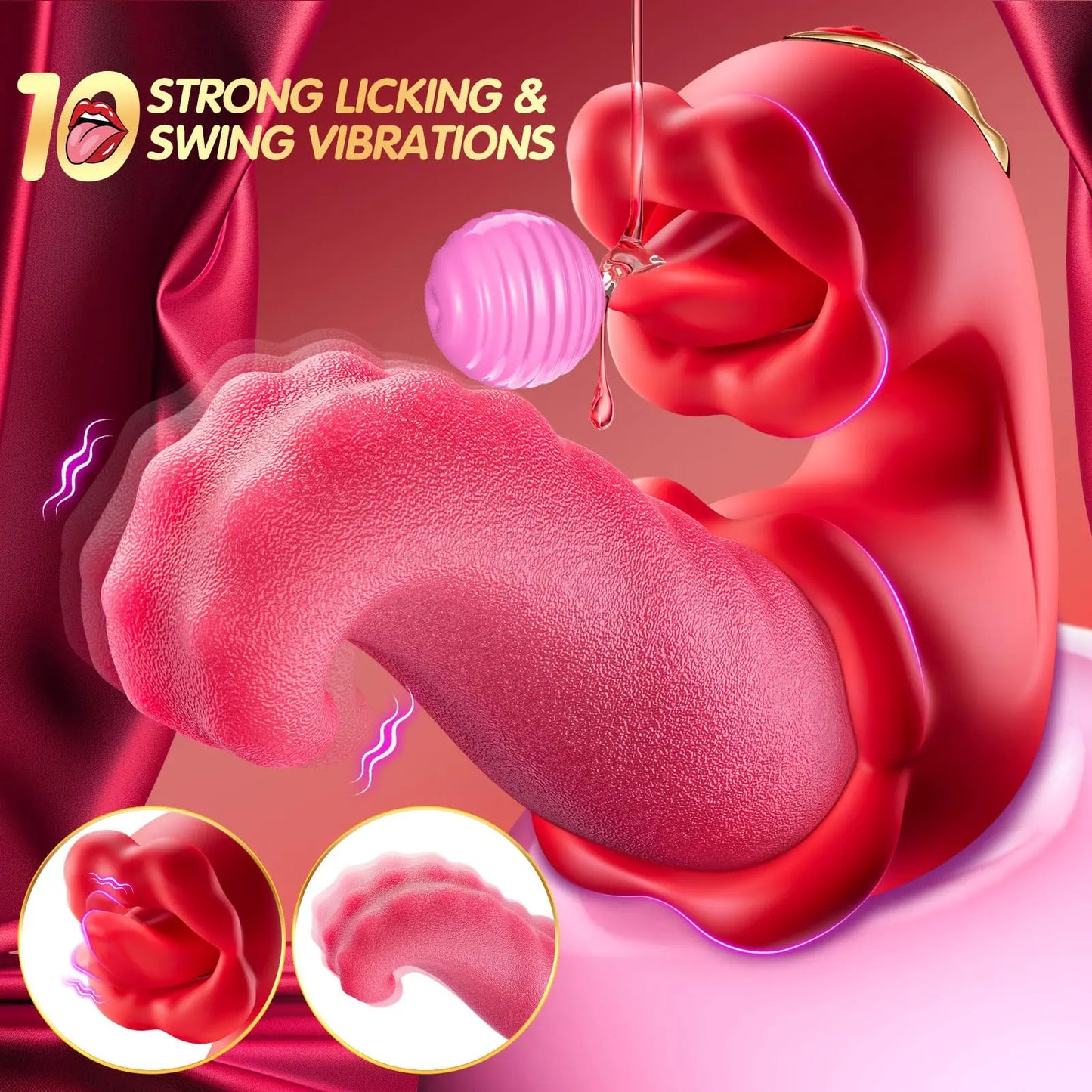 Sex Toys Realistic Tongue Vibrator for Women Adult Toy with 10 Licking Clitoral 10 Swing Vibration Modes Rose Toy Dildo Vibrador