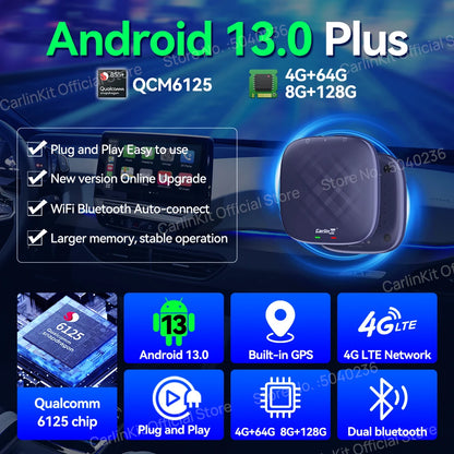 2026 NEW CarlinKit CarPlay Ai Box Qualcomm 8-Core Android 13 Wireless Carplay Android Auto Car Video TV Box WiFi SIM For Netflix