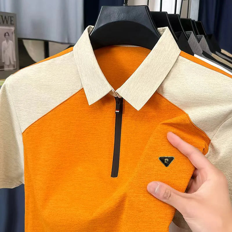 Designer Edition Men's Short-Sleeved Polo Shirt Lapel Half-Zip Color Blocking Stamp Outdoor Sports Leisure Ventilate MenClothing