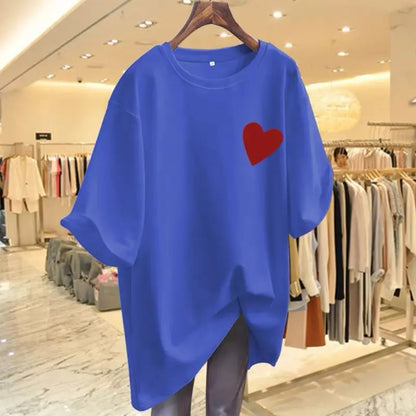 Women Fashion Pure Cotton Love Printing T-shirts Summer Casual Versatile O-neck Short Sleeve Top Tee Office Lady Basic Pullovers