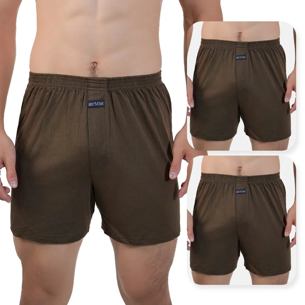 3pcs Mens High Waist Boxers Briefs 100% Cotton Plus Size Sleepwear Elastic Waistband Lounge ARO Pants Home Wear Comfort 50-140kg