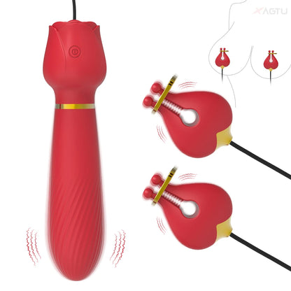 Nipple Vibrator for Women with Nipple Clamps Breast Clips Clitoral Stimulation G Spot Wand Vibrators Adult Goods for Couples 18+