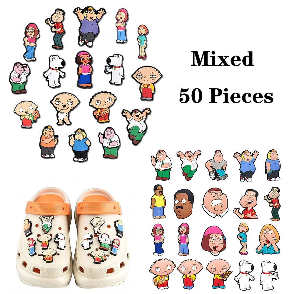 17-100pcs Cartoon Family Guy Shoe Charms For Slides Sandals, PVC Shoe Decorations Accessories For Christmas Gift Party Favor