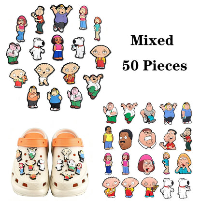 17-100pcs Cartoon Family Guy Shoe Charms For Slides Sandals, PVC Shoe Decorations Accessories For Christmas Gift Party Favor