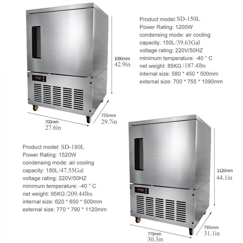 PBOBP -40°C Commercial Fast Food Blast Freezer Large Volume for Seafood Ice Cream & Meat - Quick Freezing Refrigerator