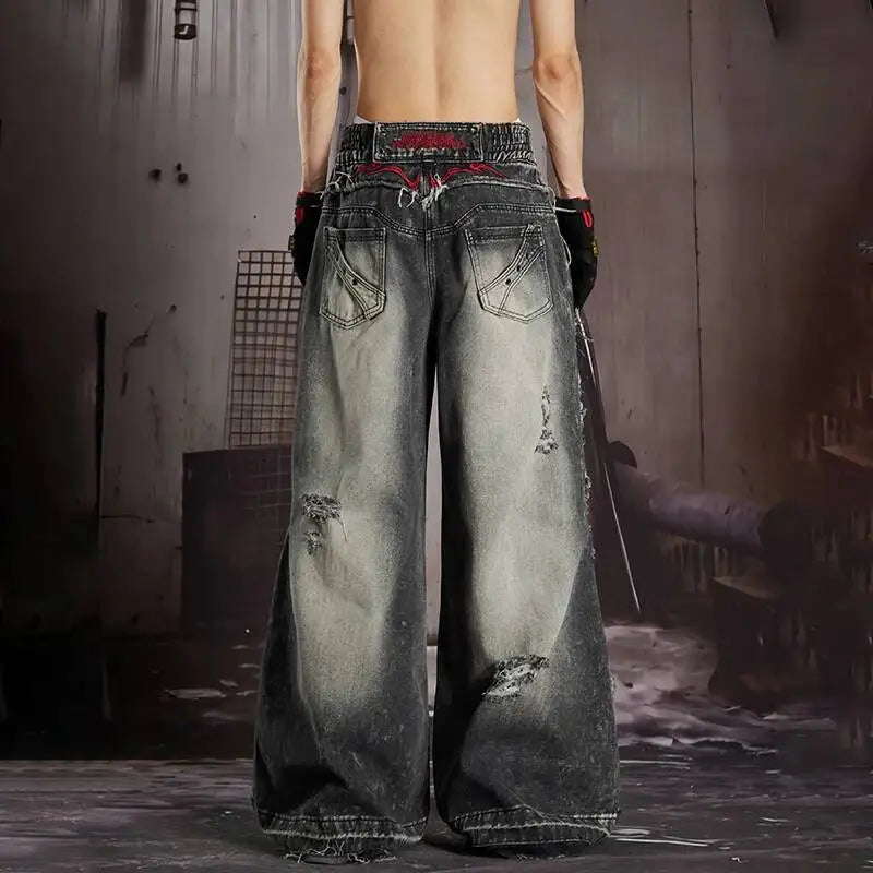 LUZHEN 2026 New Original Burr Outline Patchwork Design Embroidery Straight Jeans Men Streetwear Loose Vintage Denim Pants JY7448