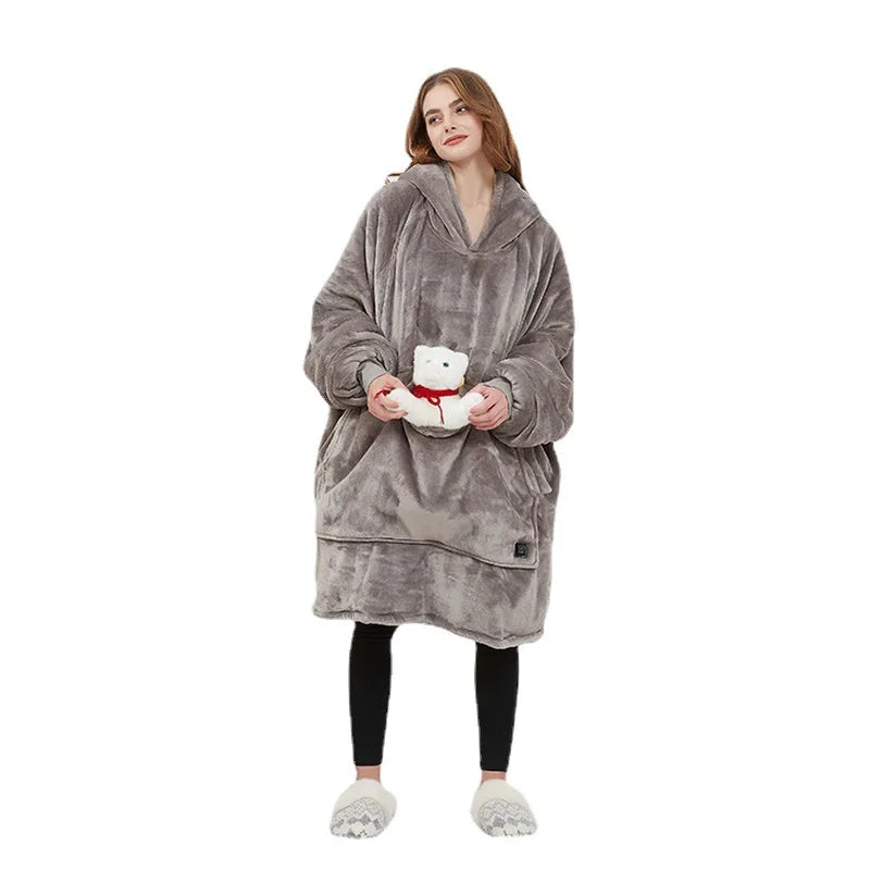 Heated Winter Home Clothes Large Size Blanket Wearable Thiened  Hing Hooded Lazy Blanket USB Heating Couples Robe