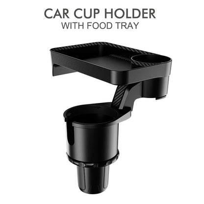 Car Cup Holder Expander Multi-Function Drink Holder with Food Table 360-Degree Adjustable Base Tray for Snack