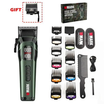 9000RPM WMARK NG-8080 Professional Hair Clipper 5 Speed Adjustment DLC FADE Blade Hair Trimmer Cutting Machine with Gift Blade