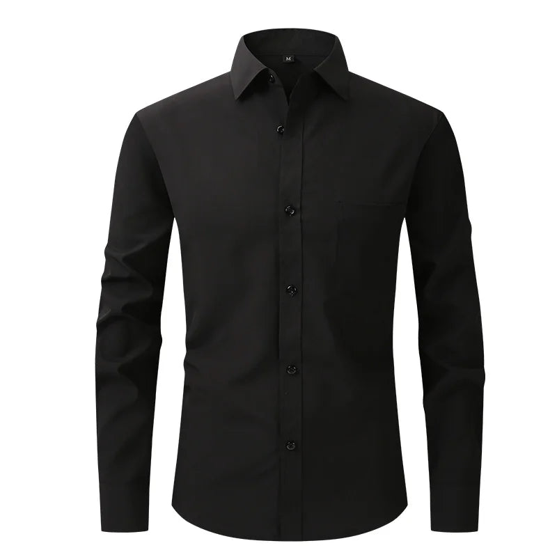 Fashion Business Casual shirt Men's slim long sleeve shirt solid color business social non-ironing anti-wrinkle American code