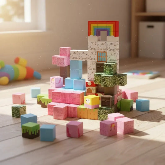 Pink Girl Magnetic Blocks 100Pcs Rainbow Forest Free Assembly 3D Creative DIY STEM Educational Toy Holiday Gift Exquisite Box