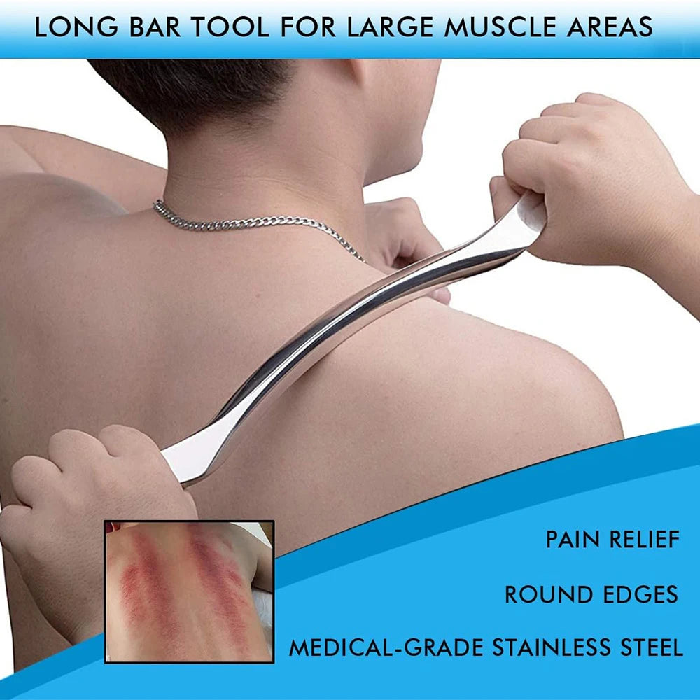1Pcs Sport Stainless Steel Long Gua Sha Tool-Guasha Long Bar Muscle Scraping Massage Tools-Help Relieve Sore Muscles Soft Tissue